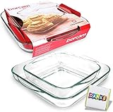 Vypearlz PASABAHCE Auflaufform groß 2-er Set, Glas Backform Set rechteckig, Borcam Lasagne Auflaufform, Springform eckig aus Glas, Auflaufformen eckig im Set 28x28x6cm und 22x22x6cm