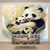 Tierische Panda-Familie Tapete 3D Für Schlafzimmer Tapete Selbstklebend Wohnzimmer Fototapete Poster Moderne Wandtapete Büro Arbeitszimmer Sofa Tv Hintergrund 400X280 Cm