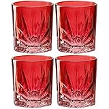 Leonardo Capri Trink-Gläser 4er Set rot, spülmaschinenfeste Saft-Gläser mit Relief Facetten-Schliff, bunte Wasser-Gläser, Glas-Becher, 330 ml, 022363