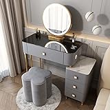 CENAP Schminktisch-Set mit beleuchtetem Spiegel, moderner Schminktisch mit 4 Schubladen und Aufbewahrungsschrank, Make-up-Schminktisch mit zusätzlichem Stauraum und gepolstertem Hocker, für Damen