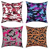 4er Set Kissenbezüge Tarnung Dekorative Kissenbezüge 40x40cm Weich Bunt Camo Quadratisch Kissenhülle für Sofa Wohnzimmer Sofakissen Couchkissen Militär Stil Kissenbezug Dekokissen