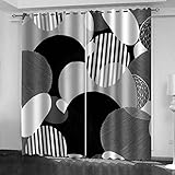 Gardinen Wohnzimmer Mit Ösen, Vorhang Blickdicht 3D Schwarz-Weißer Geometrischer Kreis Muster Verdunklungsvorhänge Kinderzimmer Fensterdekoration, Thermovorhang Schlafzimmer Wohnzimmer 2Er Set 160X