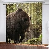 GOKSEL Gardinen Blickdicht Ösen Gardinen 2 Stück x 140 B x 245cm H Tierischer Bär Blickdicht Kräuselband Gardinen Wohnzimmer Vorhang Verdunkelung