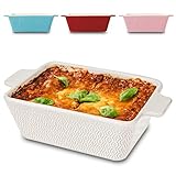 Auflaufform aus Keramik für 2 Personen - Für Lasagne, Tiramisu & Auflauf - Extra Hoher Rand - Eckig - Weiß