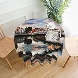 Brücke Sonnenuntergang Fluss Landschaft Druck Runde dekorative Tischdecke 60 Zoll Polyester Stoff Tischdecke Teetischdecken zum Essen