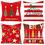 Ganekihedy Weihnachten Kissen BezüGe Set mit 4 Leinen Weihnachten Kissen BezüGe 18 X 18 Zoll Weihnachten Design Dekor Kissen BezüGe für Sofa