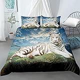 ONDIAN polsterbezug 220x220 cm Tiger Tier Bettwäsche Set Mikrofaser Home Bettbezug 3PCS mit 2 Kissenbezügen