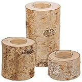 3er Set Deko Teelichthalter ''Rustica'' - Größe S+M+L - Naturholz-Baumstamm mit Glas-Einsatz - Weisse Birke - Höhe ca 5, 10 und 15 cm - Dekoration Windlicht Kerzenhalter
