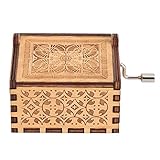 TOPINCN Health Gear Spieluhr aus Geschnitztem Holz, Spieluhr mit Handkurbel aus Sperrholz (Sonnenmuster)