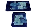 S&S-Shop Badematte Set | Blau | Mailand | 2 teilig | rutschfest | WC-Vorleger 50 x 45 cm | Badvorleger 50 x 90 cm | Badteppich | Teppich | Bad | Badezimmer