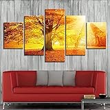 Leinwanddrucke Leinwandbilder 5 Sonnenscheinlandschaft Des Goldenen Ahornwaldes Xl/150 X 100 Cm Hd Gedruckt 5 Stücke Leinwand Wandkunst Malerei Modulare Tapeten Poster Drucken Für Wohnzimmer Schlafzi