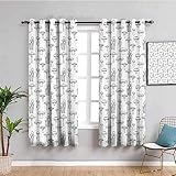 SPADEACES Gardinen Wohnzimmer Schlafzimmer 3D Druck Einfacher Weißer Pilz Muster Blickdichter Vorhang Verdunkelungsvorhänge Ösenvorhang 2Er Set Fensterdekoration Vorhänge Blickdicht 234X230Cm (BxH)