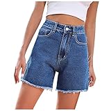 Frauen Mit Hoher Taillierter Shorts Frauen, Y2K Für Westliche Kleidung Sommerkleidung Damen Denim Shorts Hohe Taille Feste Farbe Frühling Sommer Casual Shorts Jeans Buena Vista (M, Dunkelblau)