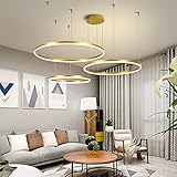 HYQJUNE Modern LED Ring Pendelleuchte Dimmbar Wohnzimmerlamp Aluminium Kronleuchter Mit Fernbedienung Schlafzimmer Hängeleuchte Salon Esszimmer Deckenleuchte Metall Acryl Hängelampe,Gold,40+60+80 …