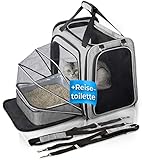 YOU DECIDE MUNICH Transportbox Katze [mit Katzenklo] Katzen Transport Tasche Katzen-Tasche auch große Katzen, Katzenkorb mit Katzentoilette, Katzenbox Auto-Reise faltbar CAT´S Premium Suite grau