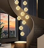 JMWYH Minimalistischer langer Kronleuchter für Treppen, LED-Kronleuchter, hohe Deckenlampe, 10/15 Tropfenkugeln, Hängelampe, moderne Deckenleuchten in Villa, Treppenhäusern und Wohnzimme