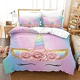 ROLLII Gebürstetes Pony 3-teiliges Set mit niedlichem Bettbezug im Prinzessinnen-Stil, Fantasie-Einhorn-Bettwäsche, geeignet für Familien, Eltern-Kind-Hotels usw.