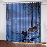 Thermovorhang Wohnzimmer Modern, 3D Eis- Und Schneewaldtier Wolf Muster Vorhang Blickdicht Schlafzimmer, Verdunklungsvorhänge Kinderzimmer Fensterdekoration, Gardinen Küche Mit Ösen 2Er Set 160X200cm