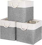 HolyElks Aufbewahrungsbox, (33x33x33cm) Aufbewahrungskorb aus Dickem Stoff mit Griffen, Faltbare Stoffboxen Aufbewahrung, Korbe Stoff in Würfel für Schrank, Regal, und Kleidung (Gray & Beige)