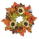 Meagkka 50,8 cm Herbstkranz für Haustür mit Kürbissen Tannenzapfen Beeren Sonnenblume Herbstkranz für Thanksgiving Halloween Kranz Wandtisch Veranda Heimdekoration