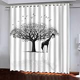 SATUSA Vorhang Blickdicht 3D Schwarz-Weiße Tiergiraffe Muster Ösenschal 2Er Set 234X230Cm Fenster Gardinen Mit Ösen Verdunkelungsvorhang Wohnzimmer Kinderzimmer Thermovorhang Schallschutz Vorhänge