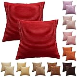 CALIYO Kissenhülle Kord Uni 2er Set, Kissenbezug Kissenbezüge für Zierkissen Dekokissen Sofakissen Couchkissen in vielen Farben（Rot 40x40 cm）