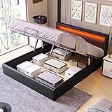 Azkoeesy LED-Bett Polsterbett 140X200 cm mit Stauraum Bettkasten, bezug aus Kunstleder, Max 300kg, Funktionsbett Stauraumbett (Schwarz)