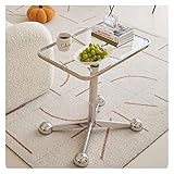 Couchtisch Wohnzimmertisch Moderner quadratischer Beistelltisch, kleiner mobiler Snacktisch, Rollwagen mit Rädern, Sofa-Beistelltisch, Beistelltisch mit Glasplatte und Metallrahmen, höhenverstellbar B