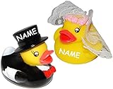 alles-meine.de GmbH 2 TLG. Set - Brautpaar - Enten - incl. Name - Schwimmtiere - Quietschtier/Figur Quietschfigur - Hochzeitspaar - Braut & Bräutigam/Hochzeit - Schwimmti..