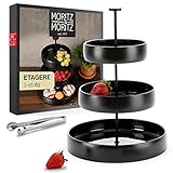 Moritz & Moritz Obst Etagere 3 Etagen - Inkl. Zange - Aus Steinzeug – Moderne Küchen Deko oder Party Deko – Perfekt als Obstschale für Obst Aufbewahrung, Muffins und Cupcakes