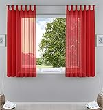 2er-Pack Gardinen Transparent Vorhang Set Wohnzimmer Voile Schlaufenschal mit Bleibandabschluß HxB 175x140 cm Rot, 61000CN