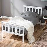 Merax Einzelbett Holz Weiß, Massivholz Bettgestell mit Kopfteil, Bettrahmen mit Lattenrost für Erwachsene, Kinder, Jugendliche, Singlebett Gästebett, 90 x 190 cm(Weiß1)
