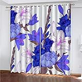 WIRMEC Vorhänge Blickdicht Verdunkelungsvorhang Gardinen Mit Ösen H 232 X B 264 cm 2Er Set 3D Mode Blaue Blumen Druck Schlafzimmer Wohnzimmer Fensterdekoration Schallschutz Vorhang