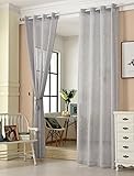 WOLTU 2er Set Gardinen transparent mit Ösen Leinenoptik Vorhang Ösenschal Halbtransparent Stores Voile Fensterschal Deko Leinenvorhang für Wohnzimmer Kinderzimmer Schlafzimmer, 140x245 cm Hellgrau