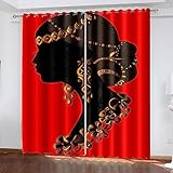 ARMOQ Blickdichter Vorhang, Rote afrikanische Mädchenkunst 69x100CM x 2 Verdunkelungsvorhang für Kinderzimmer, 3D-Drucke mit Ösen, für Wohnzimmer, Büro, Energiesparvorhänge