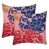 2Er Set Kissenhüllen Japanische Rot-Blau-Gelbe Pfingstrosen-Blumen-Vintage Doppelseitige Dekokissenbezug Premium,Stilvolles Throw Kissenbezüge Für Sofakissen Couch Garten 45X45Cm