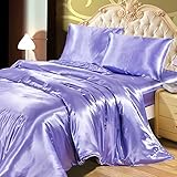 Omela Bettwäsche Set 135x200 Lila Einfarbig Unifarben Glanz Satin Bettbezug mit Reißverschluss 100% Glanzsatin Polyester Glatt Angenehm Sommerbettwäsche und Kissenbezug 80x80 cm