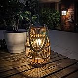 Pearlstar Rattan Solarleuchte, Hängend Solar Laterne für außen Gartendeko Wasserdicht für Aussen Veranda Rasen Hof Gehweg Auffahrt Hochzeit, Warme Tisch Solarlampe, Auto ein / aus|27cm hoch (style1)