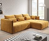 Furnix Ecksofa Yalta mit Schlaffunktion und Bettkasten - Couch L-Form Sofa mit Kissen - Stellfüße in Chromoptik - B245 x H83 x T182 cm, Liegefläche: 147 x 232 cm - KR01 (Orange)