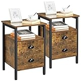 Yaheetech 2er Set Nachttisch Nachtschrank mit Schubladen und 1 offenem Ablagefach Metallgestell Nachtkommode Beistelltisch für Wohnzimmer und Schlafzimmer, Rustikal Braun