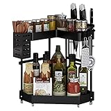 YunNasi Gewürzregal Küchenregal Ecke Stehgestell 2 etagen Aufbewahrungsregal Gewürz-Ständer Küchenarbeitsplatte Organizer Gewürzdosen Arbeitsplatte Lagerung (Pro)