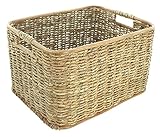 Aufbewahrungskorb aus Rattan und Schilfstroh, groß, 46x36x28 cm, Schrankkorb, Regalkorb, Wäschekorb