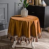 JFJLETY Tischdecke, Stoff, rund, Quaste, amerikanischer niederländischer Samt, dunkelgrün, groß, rund, leicht, luxuriös, Couchtisch, Tischdecke, Orange, Tischdecke, 1 Stück B 260 cm x H 260 cm, runde