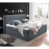 Lomadox Polsterbett 180x200 cm mit Bettkasten | Doppelbett in anthrazit mit Härtegrad H2