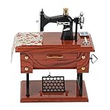 Zerone Nähmaschine Spieluhr Musikspieldose Spieldose Puppenhaus Möbel Mechanische Nähmaschinen-Spieluhr aus Holz, Geschenk Im Retro-Stil