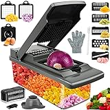 Gemüseschneider 15 in 1,Gemüse Schneider Manuell mit 7 Klingen, Zwiebelschneider Gemüsehobel Edelstahl, Zwiebel Zerkleiner Manuell,Obstschneider für Karotte,Kartoffel,Tomate,Knoblauch- Grau