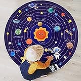 Abeigoi Kinder-Spielmatte, 122 cm, rund, für Schlafzimmer, Weltraum, Kinderzimmer, Teppich für Kinder, Babys, Kleinkinder, Babymatten zum Spielen, Bodenspielmatte für Kinderzimmer, Blau