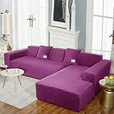 IMYOGI Hochelastische Sofabezüge, Dicker Stretch-Sofabezug aus Silberfuchs-Samt, weich mit Rutschfester, elastischer Unterseite, L-förmiges Sofa-Set für 1, 2, 3, 4 Sitzer – Lila-Zwei (145–185 cm)