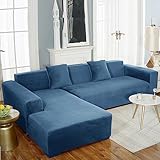 L Form Sofa üBerzug Samt-Stretch Stoff Sofabezug Chaise Longue Kombination Rutschfester Couch üBerzug MöBelschutz Couchbezug FüR Kratzer Von Hunden Und Katzen(ＡＡ（160-210cm）+BB（160-210cm）,Blue 3)