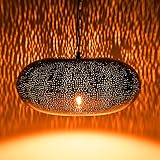 Orientalische Lampe Pendelleuchte Silber Qytura 42cm E27 Lampenfassung | Marokkanische Design Hängeleuchte Leuchte aus Indien | Orient Lampen für Wohnzimmer, Küche oder Hängend über den Esstisch